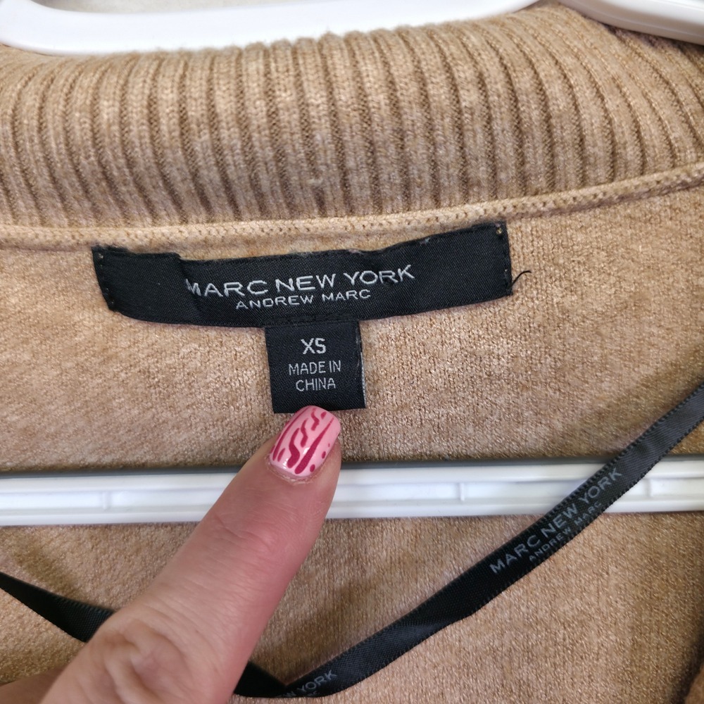 Andrew Marc Cardigan Womens XS Beige Turtleneck Ribbed Knit Minimalist‎ Layering - Picture 8 of 13